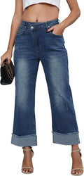 Genleck Wide Leg Cropped Jeans for Women - Trendy High Waisted