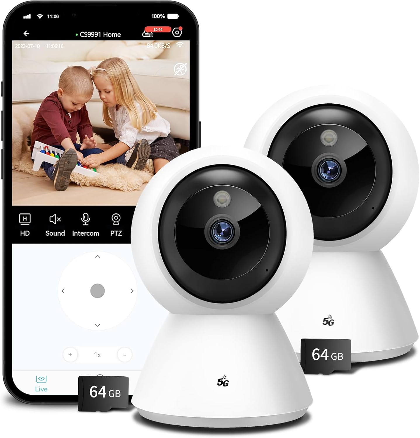 BJR 5ghz WiFi Security Cameras Indoor Pan/Tilt for Pets