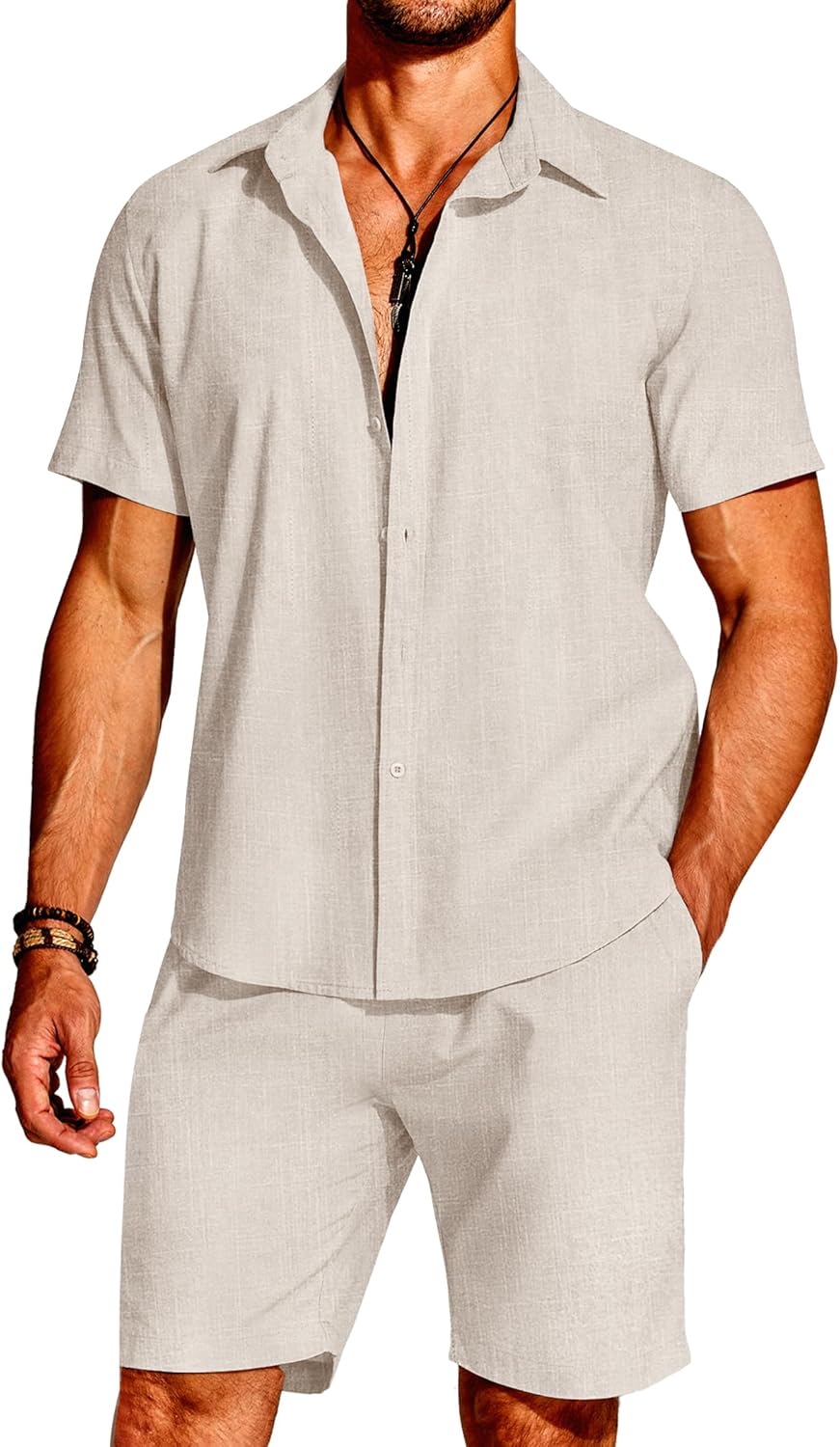 COOFANDY Men's Cotton Linen Set for Summer Beach Casual Wear