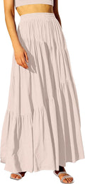 Boho Elastic High Waist Pleated A-Line Maxi Skirt - Flowy Comfort 4-6