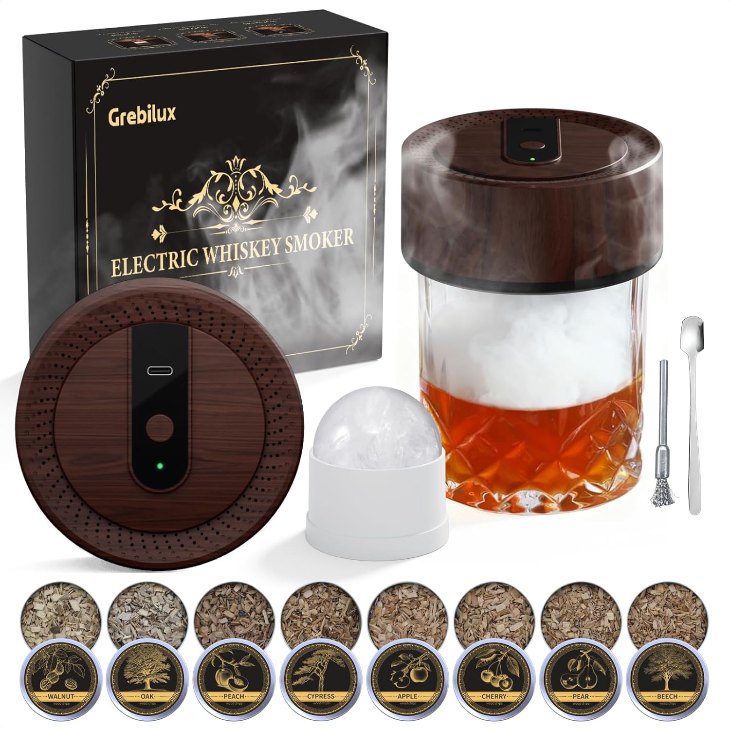 Vintage Electric Whiskey Smoker Kit with 8 Wood Chip Flavors