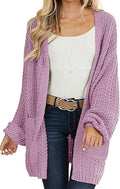 Open Front Chunky Knit Sweater Cardigan - Oversized Lantern Sleeve