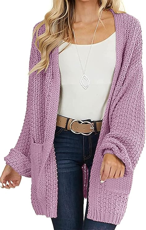 MEROKEETY Women's Open Front Chunky Knit Sweater Cardigan