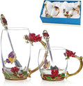 Glass Fancy Tea Cup Set with Rose Enamel Handles - Gift Set for Tea