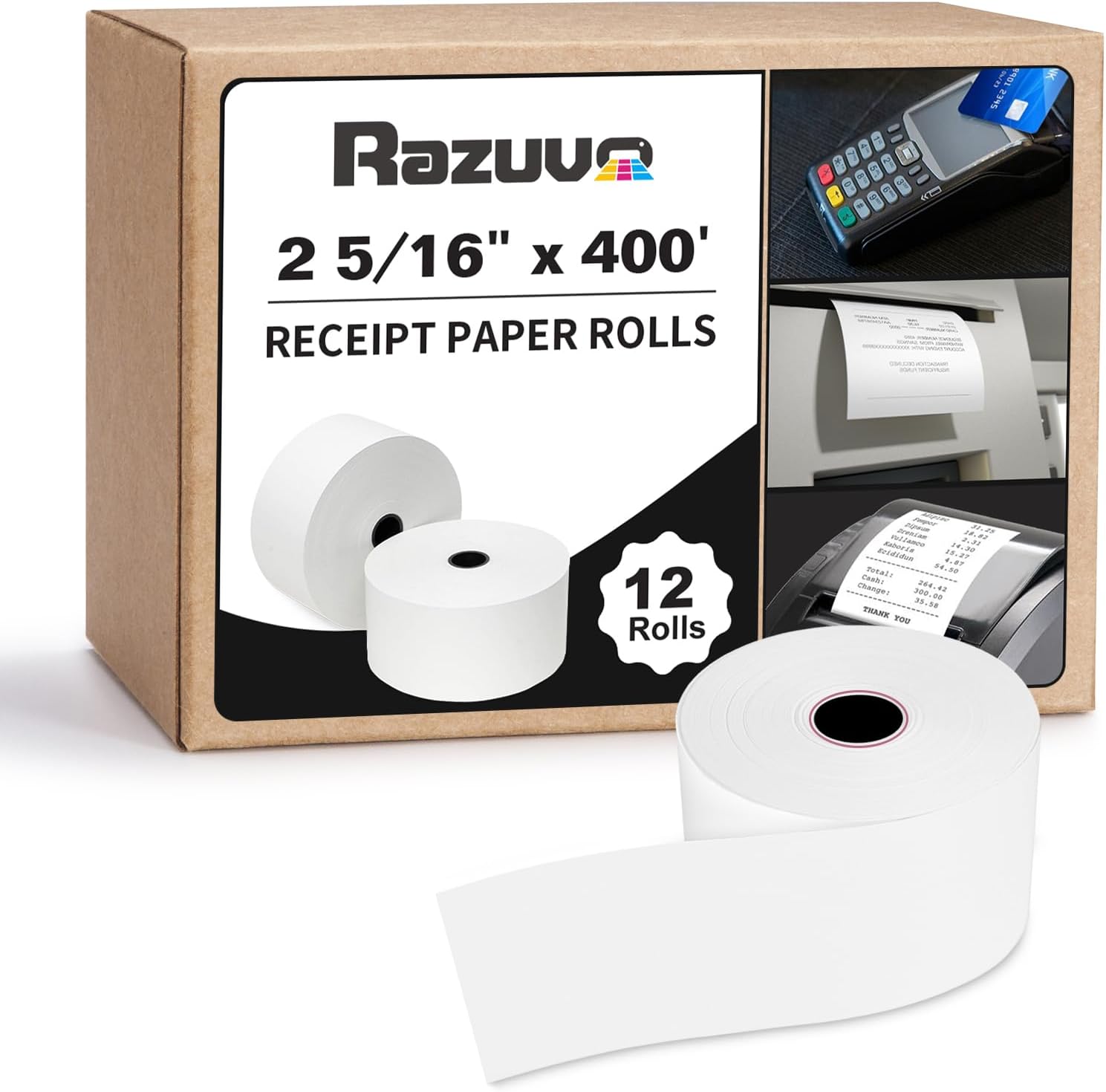 Thermal Paper Rolls BPA-Free for Credit Card Receipts - 12-Pack