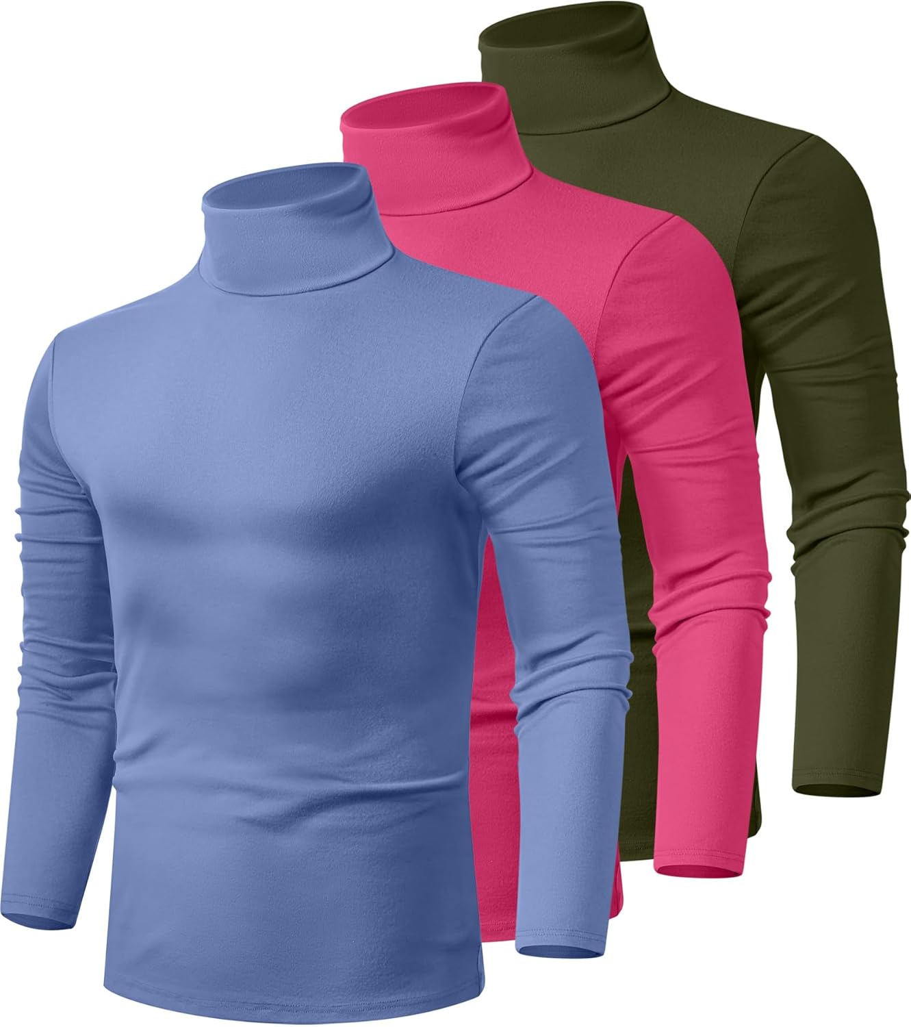 Men's Turtleneck Shirts 3 Pack - Comfortable Cotton Pullover