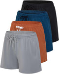 Womens Athletic Dry-Fit Lounge Shorts 4-Pack - Secure Zipper Pockets