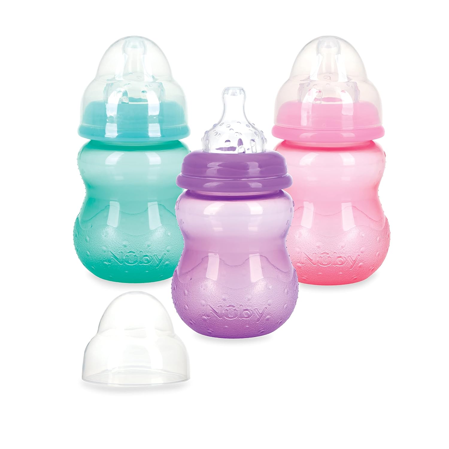 Nuby Non-Drip Baby Bottles - Anti-Colic Vari-Flo Valve - 3-Pack 8 Oz - Gentle Feeding