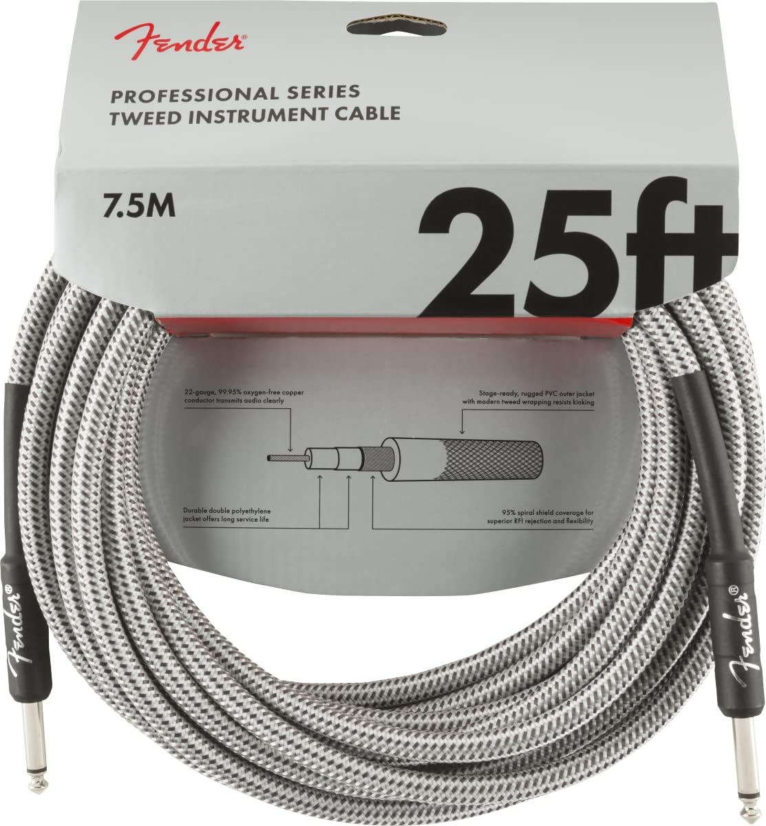 Fender 25ft Professional Tweed Guitar Cable - Superior Signal Quality!