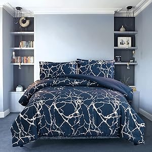 Holawakaka Silver Metallic Marble Comforter Set for Queen Size