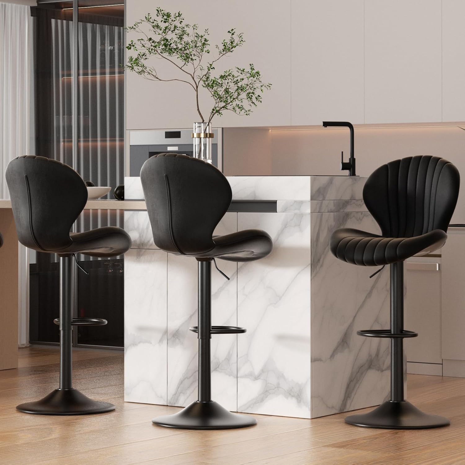 Modern Swivel Bar Stools Set of 3 with High Backrest Comfort