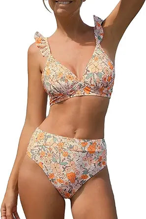 CUPSHE Women Bikini Sets High Waisted Floral Print Swimsuit