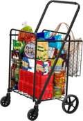 DWVO Jumbo Folding Shopping Cart with Wheels - Large Rolling Grocery