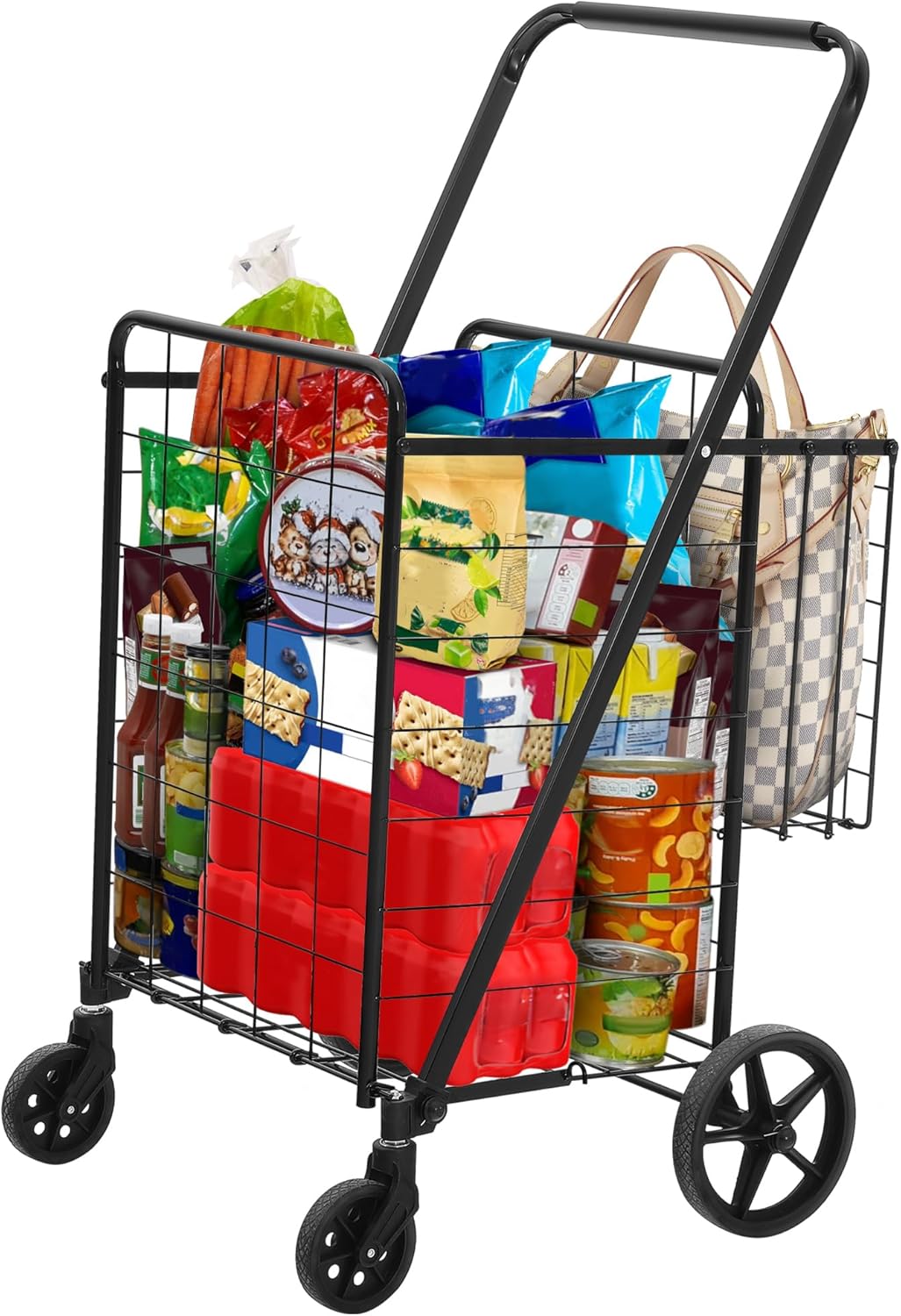 DWVO Jumbo Folding Shopping Cart with Wheels for Groceries