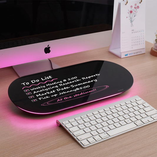 TSJ OFFICE Glass Desktop Whiteboard with Pink Light for Organizing