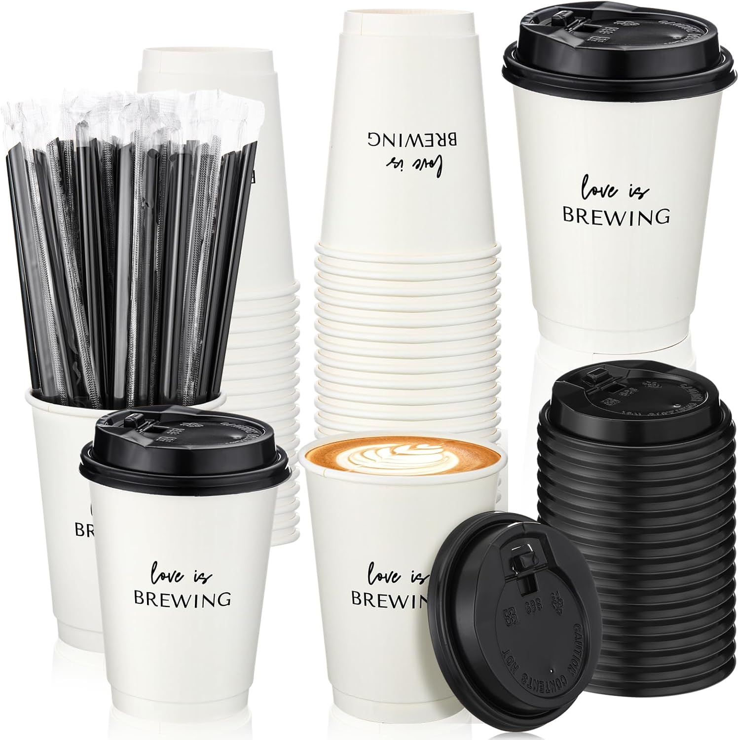 50 Set Wedding Coffee Paper Cups for Bridal Shower Events