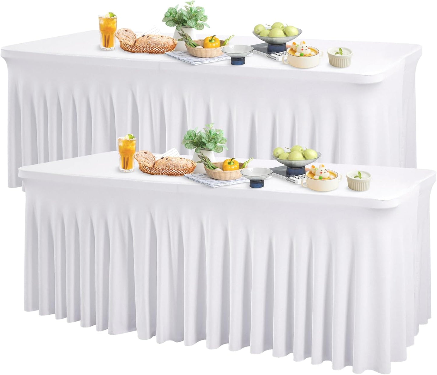 2 Pack White Spandex Table Clothes for 8 Foot Rectangle Tables