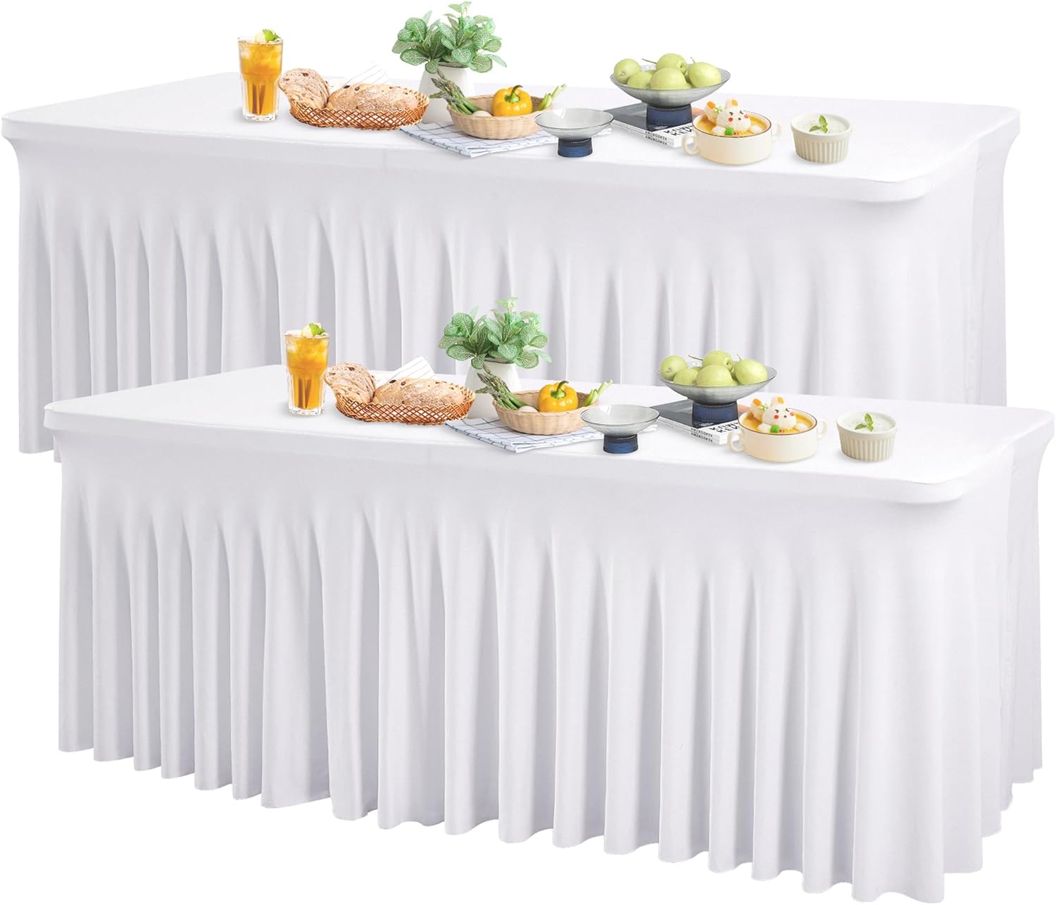 2 Pack White Spandex Table Clothes for 8 Foot Rectangle Tables