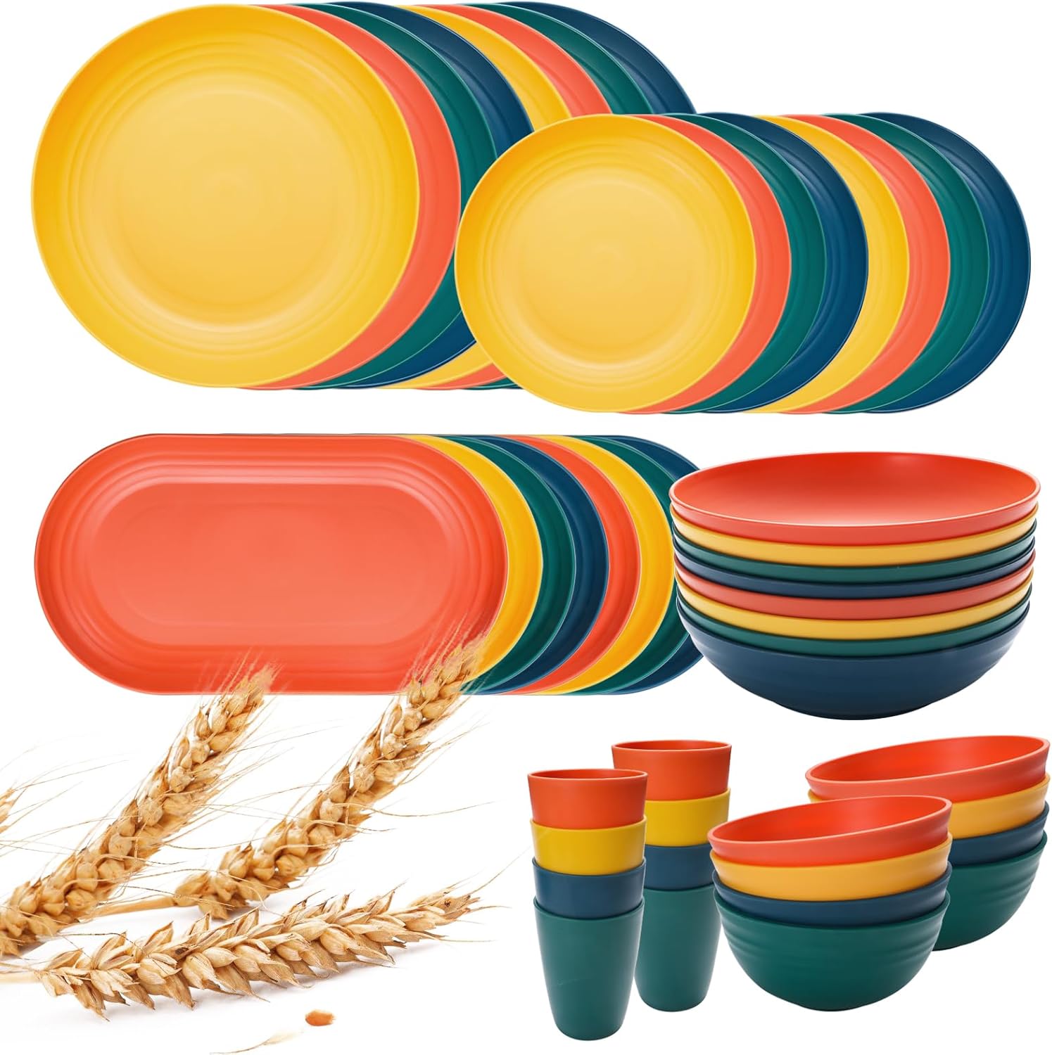 Lazycorner 48-Pcs Kitchen Wheat Straw Dinnerware Set for 8