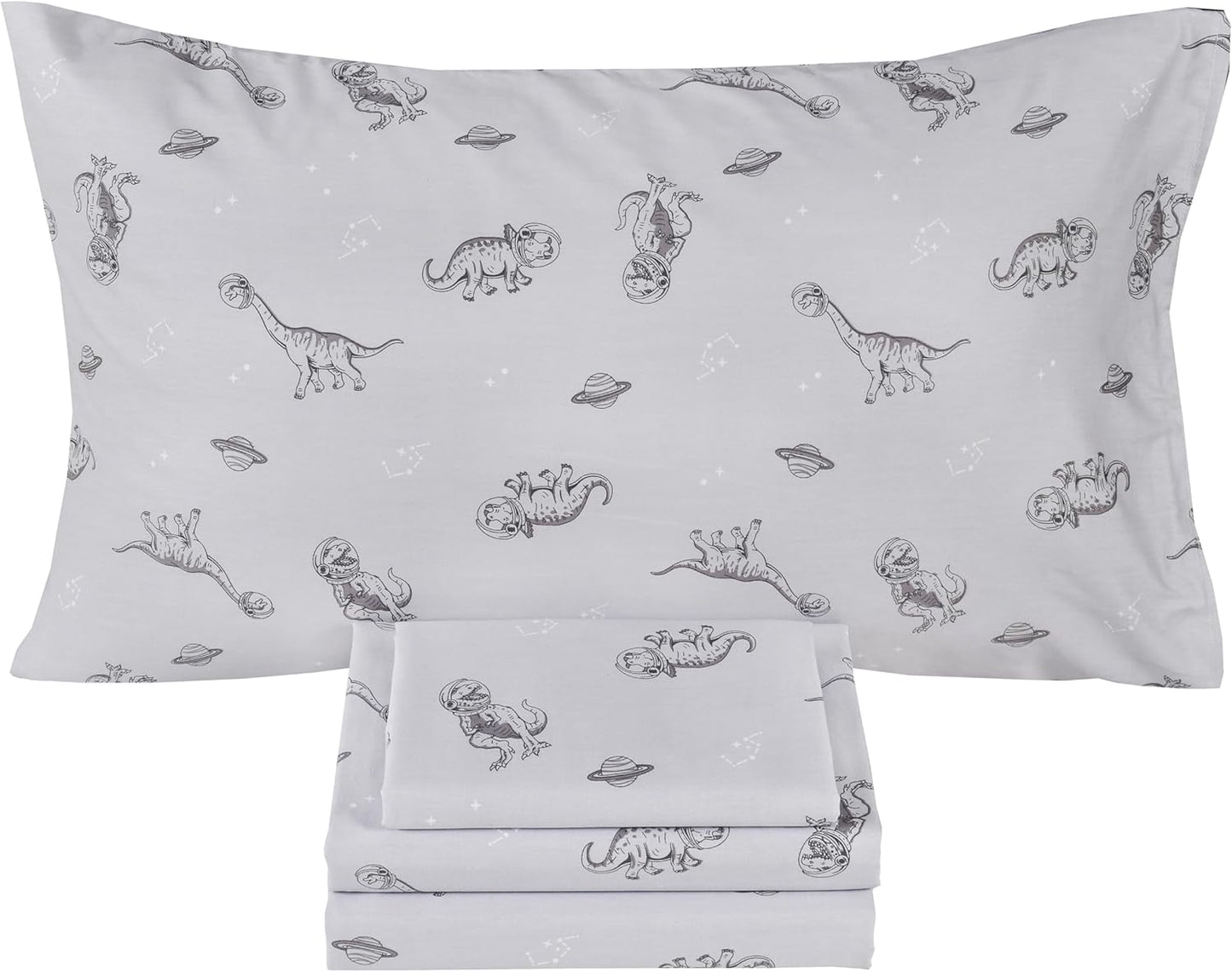 Scientific Sleep Gray Dinosaur Space Walk Twin Bed Sheet Set