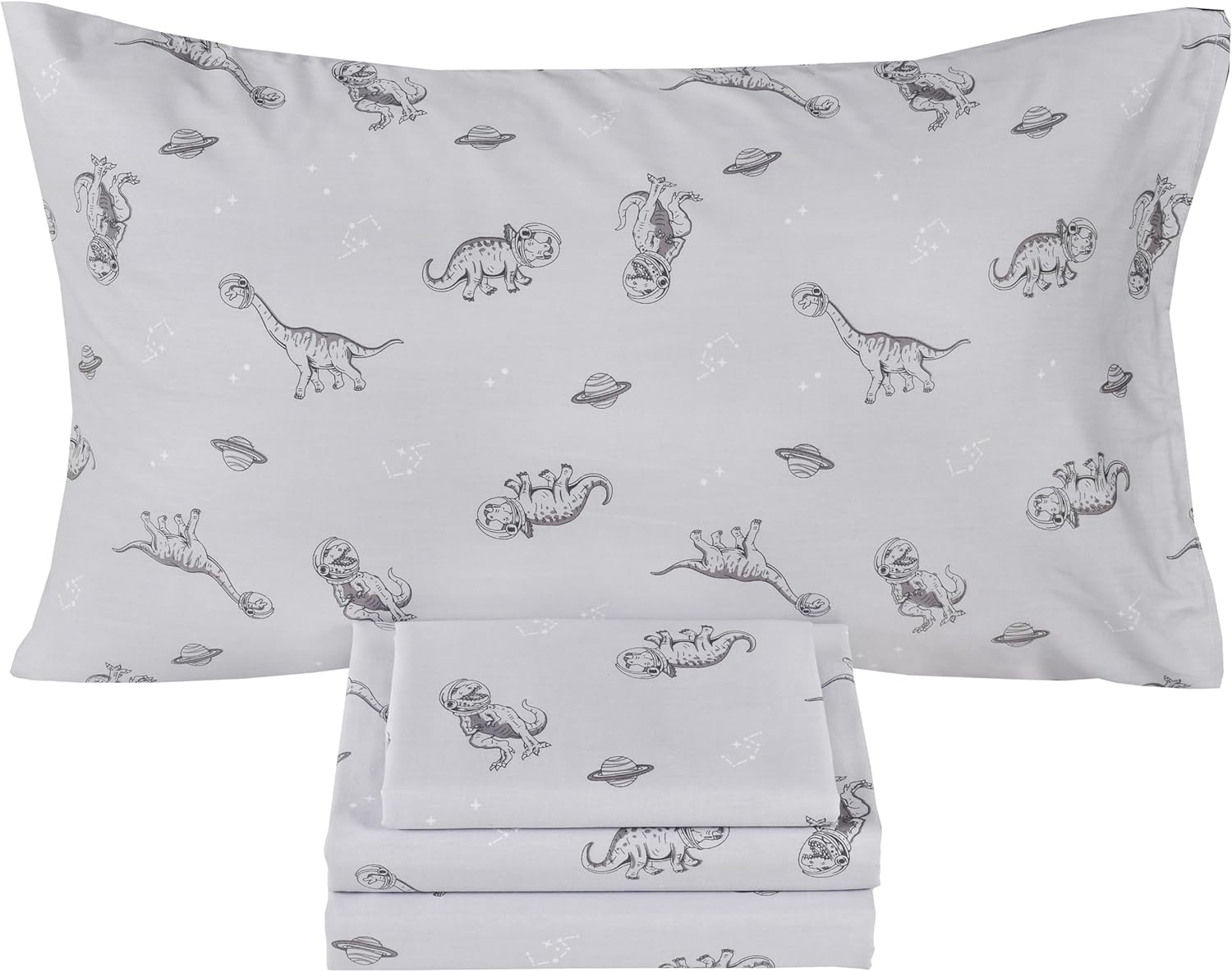 Scientific Sleep Gray Dinosaur Space Walk Twin Bed Sheet Set
