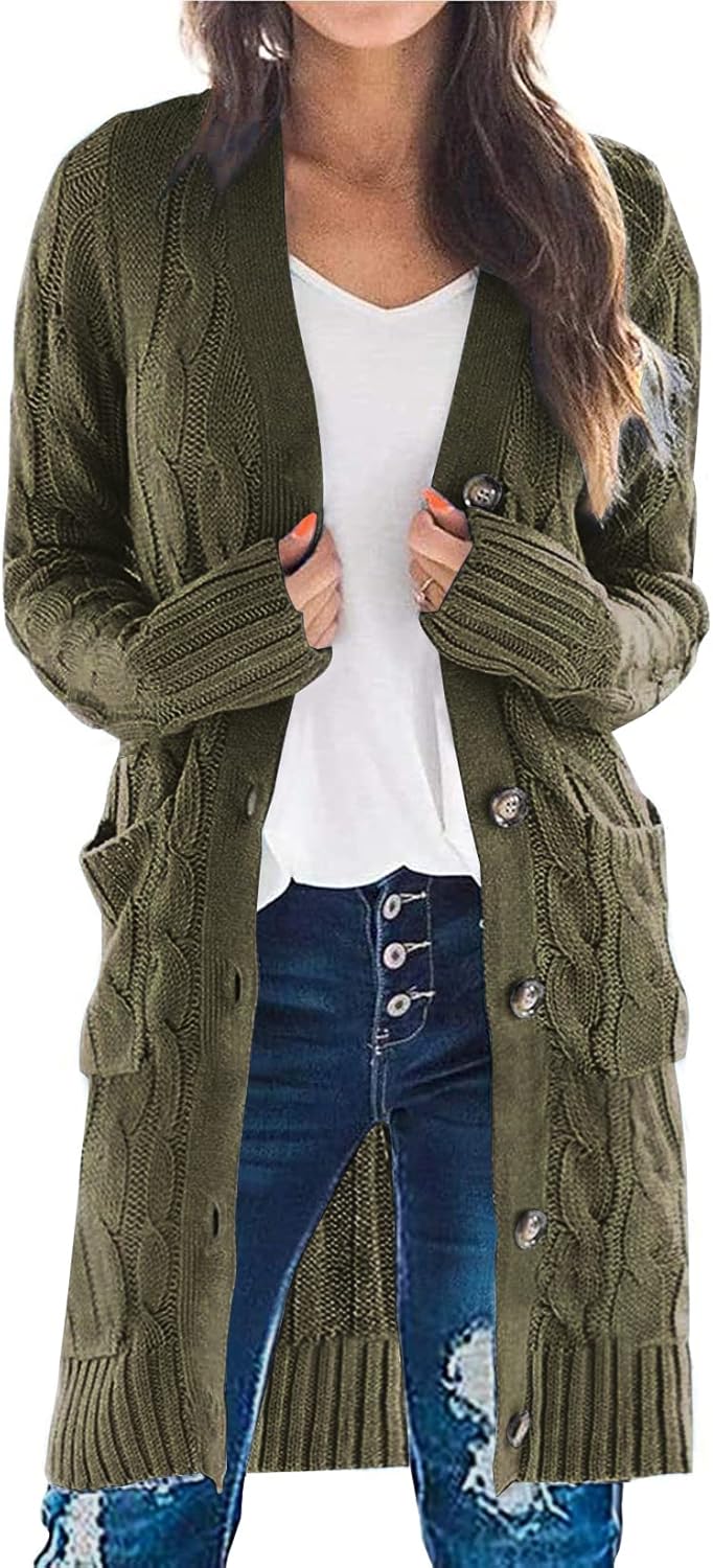 PRETTYGARDEN Long Sleeve Cable Knit Cardigan for Women 2025