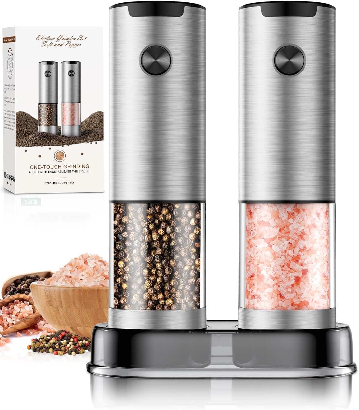 Automatic Salt and Pepper Grinder Set with LED Light for Cooking