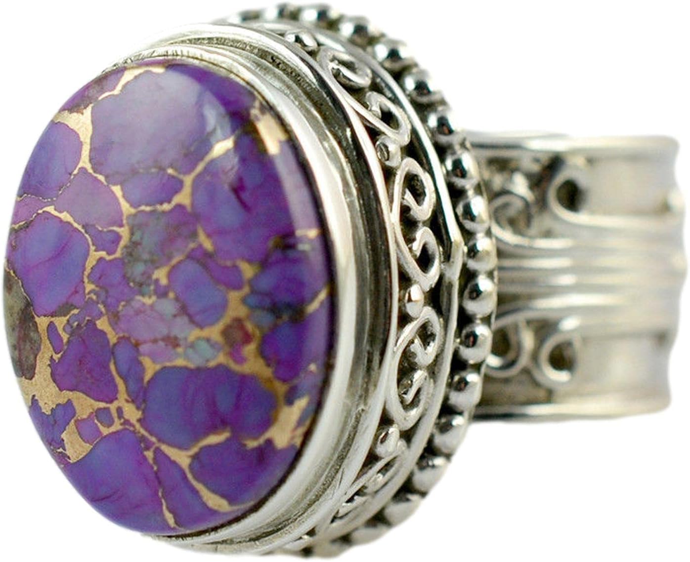 Stunning Purple Copper Turquoise Silver Ring for Women Gift