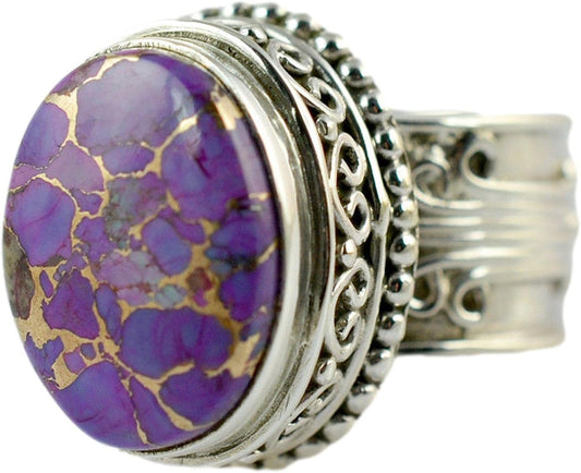 Stunning Purple Copper Turquoise Silver Ring for Women Gift