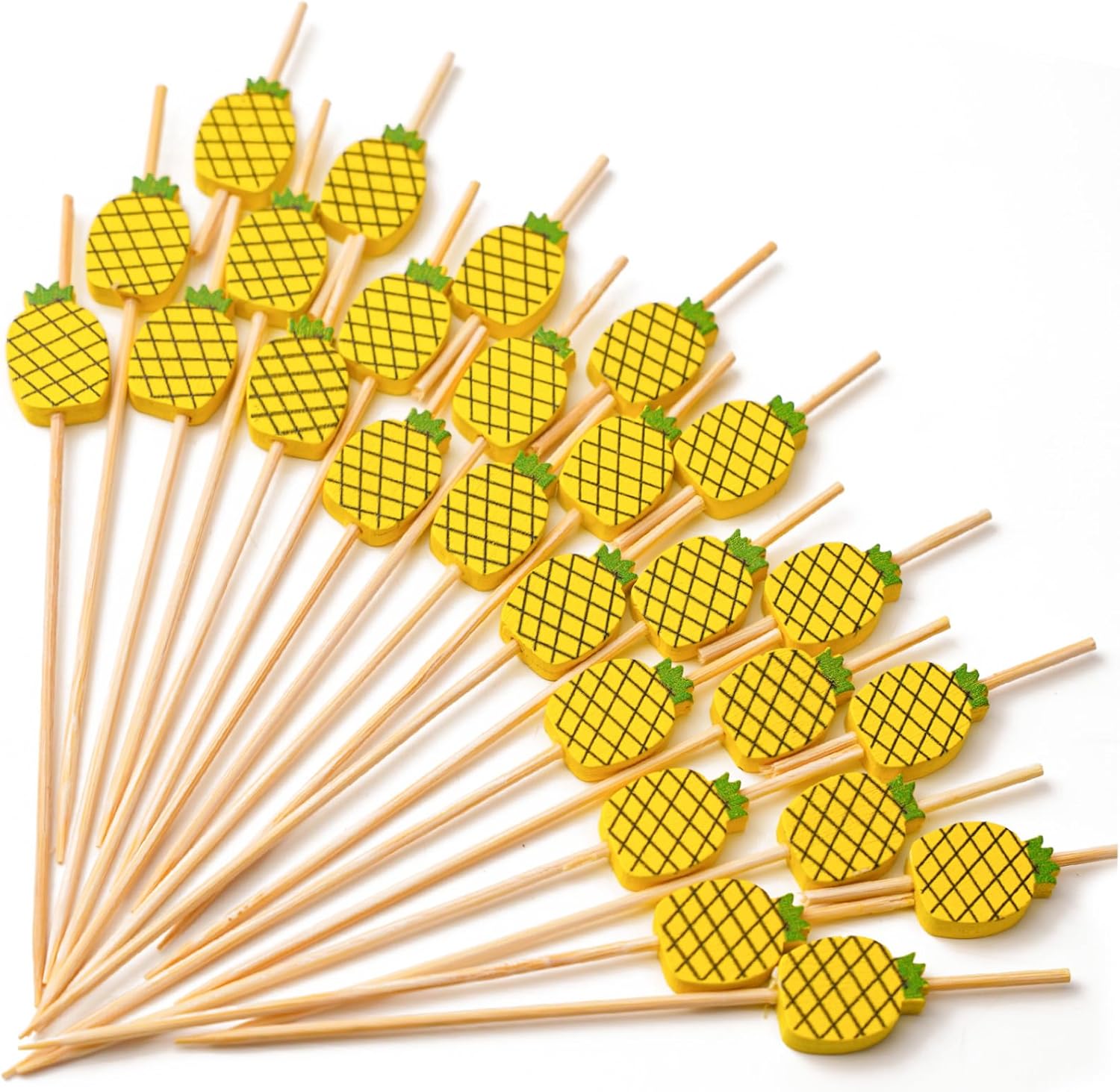 Handmade Bamboo Cocktail Picks 100pcs - Yellow Pineapples