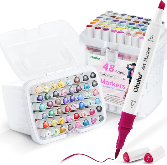 Ohuhu Alcohol Markers Brush Tip Set for Artists - 94 Colors