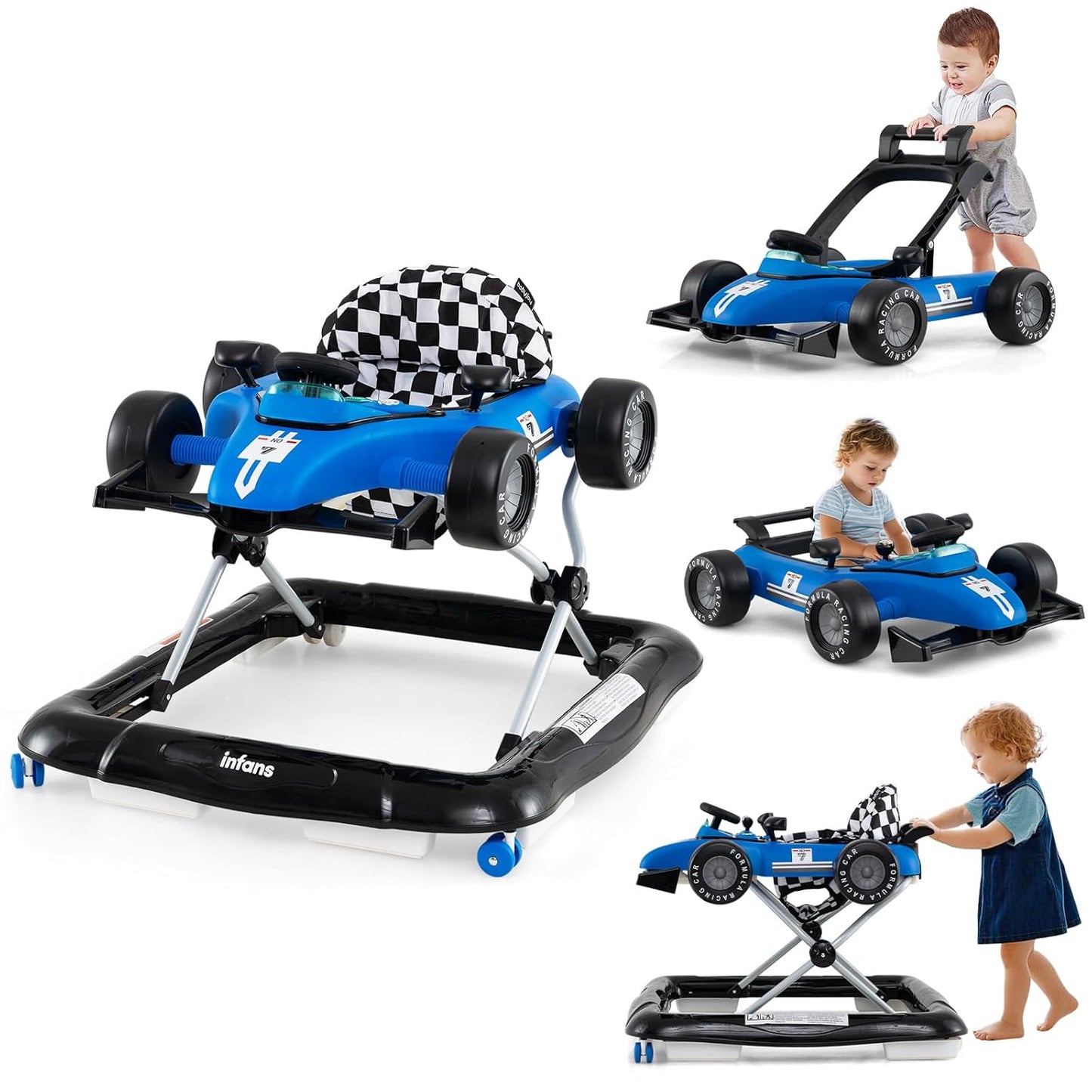 INFANS 4 in 1 Baby Walker with Adjustable Height and Music