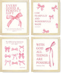 Coquette Pink Bow Wall Art Set - 4 Pack 8x10 Prints for Girls Rooms
