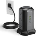 Power Strip Tower Surge Protector - Compact Desktop Charging Station