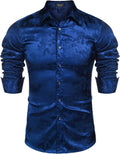 Men's Silk Satin Jacquard Dress Shirt - Slim Fit Floral