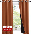 NICETOWN Burnt Orange 100% Blackout Lined Curtains - Narrow 37in x