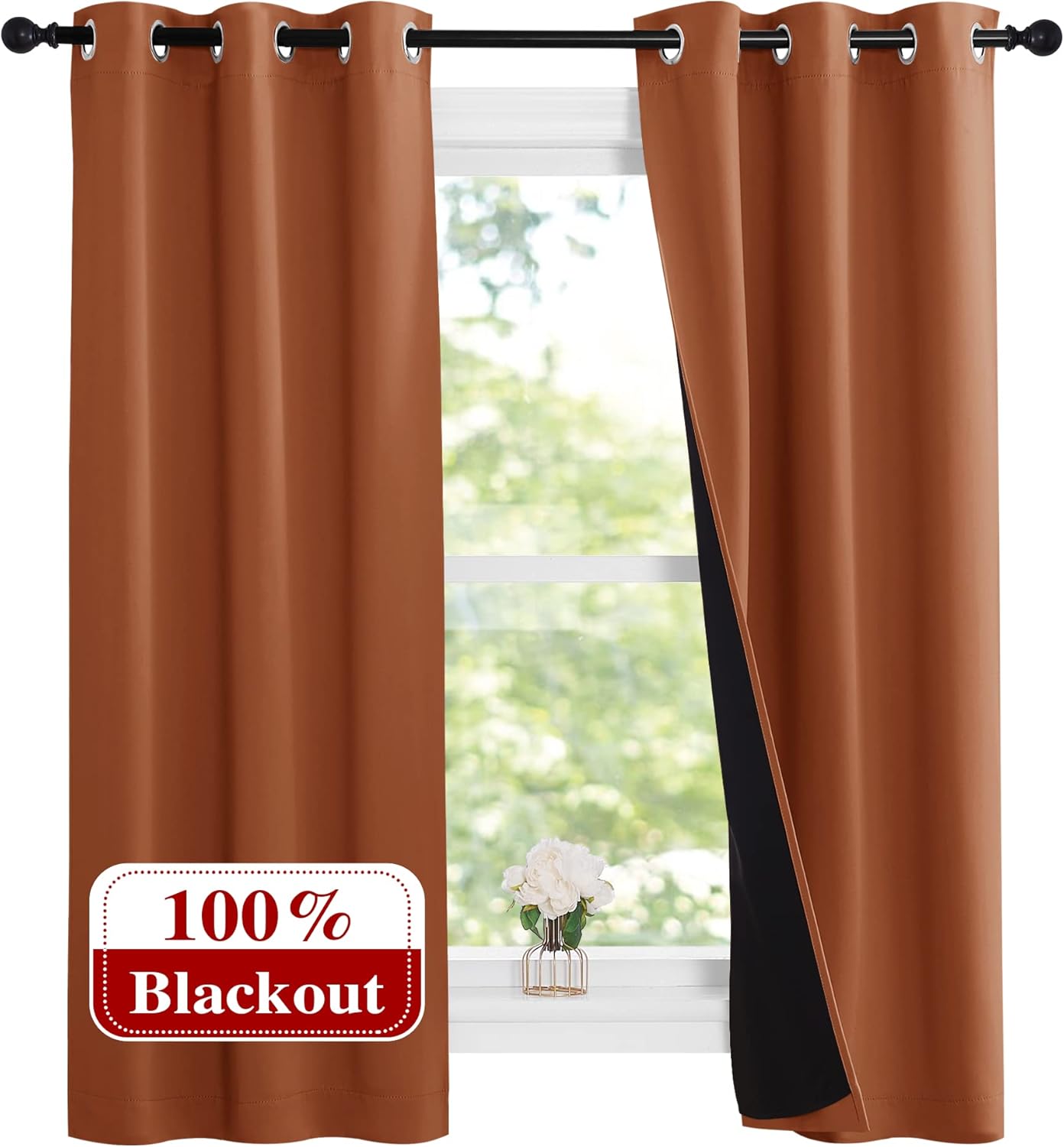 NICETOWN Burnt Orange Blackout Curtains for Small Windows