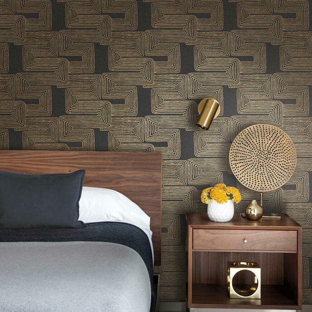Nikki Chu Black and Metallic Gold Zulu Peel and Stick Wallpaper