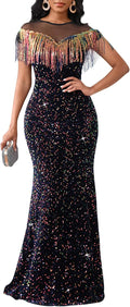 Cololura Sequin Tassel Mesh Party Bodycon Dress - Curve Enhancing