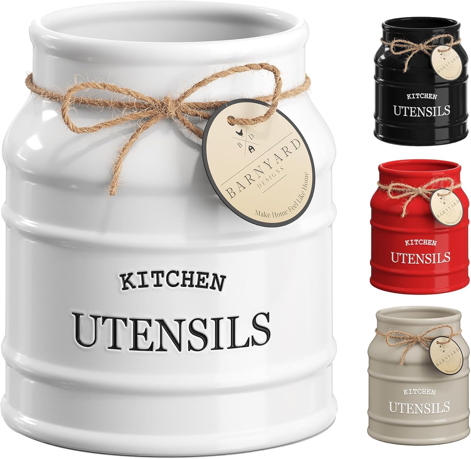 Ceramic Farmhouse Utensil Holder for Kitchen Counter Decor