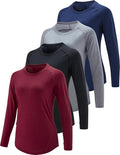 Womens Long Sleeve Athletic Tops 4-Pack - Thumb Holes & Dry Fit