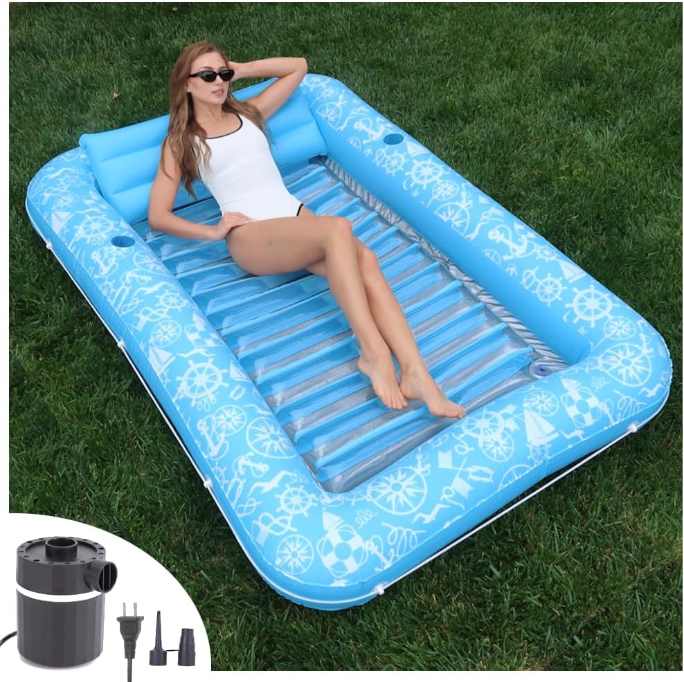 Inflatable Tanning Pool Lounger Float with Reflective Base
