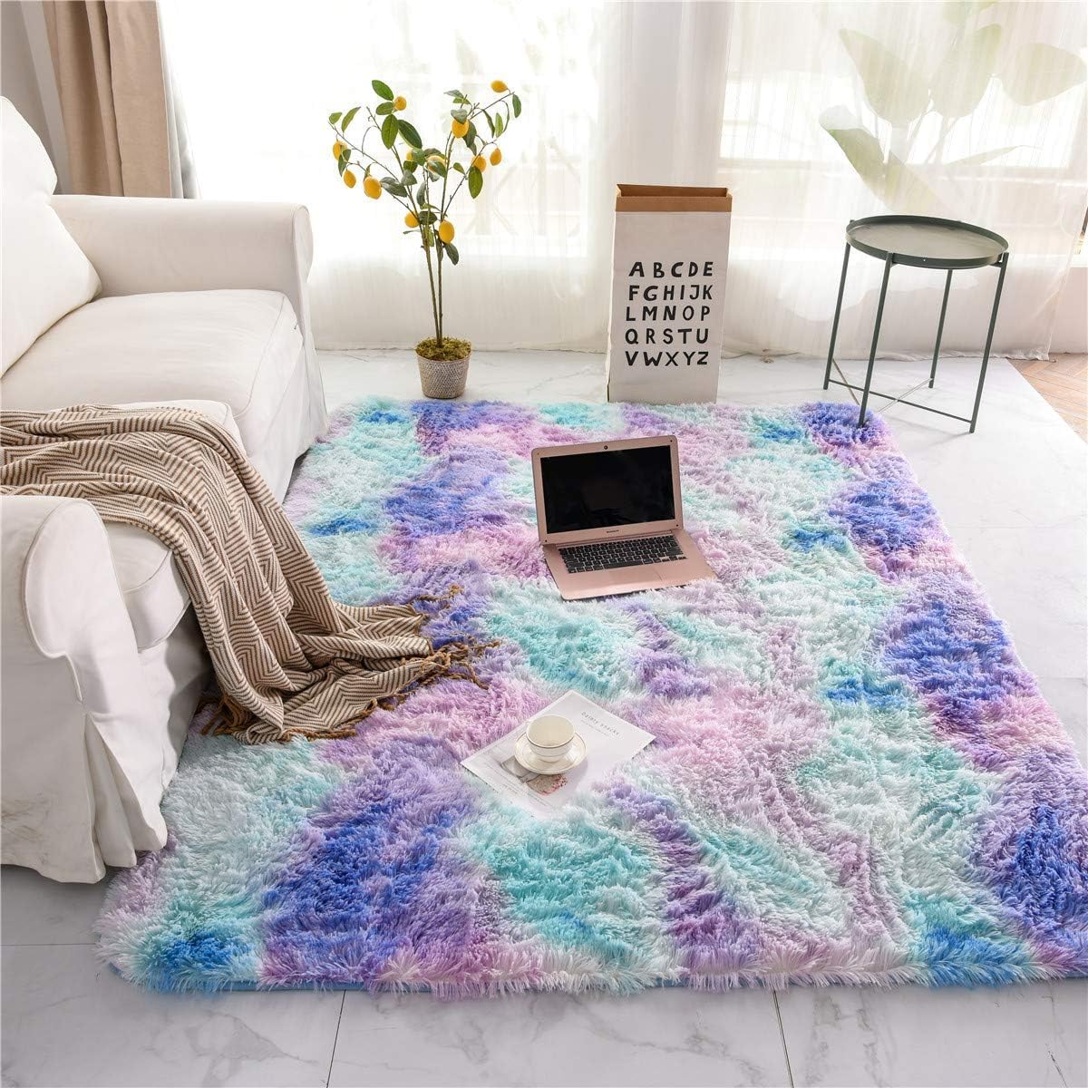 Fluffy Rainbow Rugs for Bedroom Living Room - Soft Plush 5x8 Feet