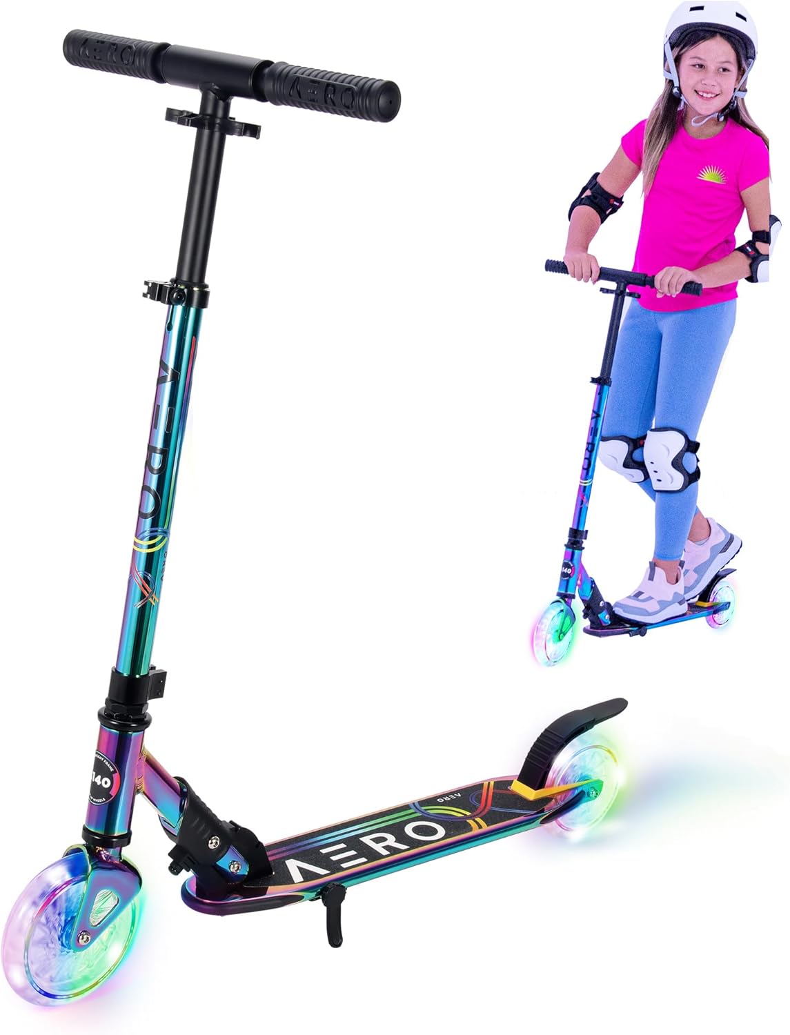 Aero Scooter for Kids 5-12 with Dynamic Lights & Adjustable Height