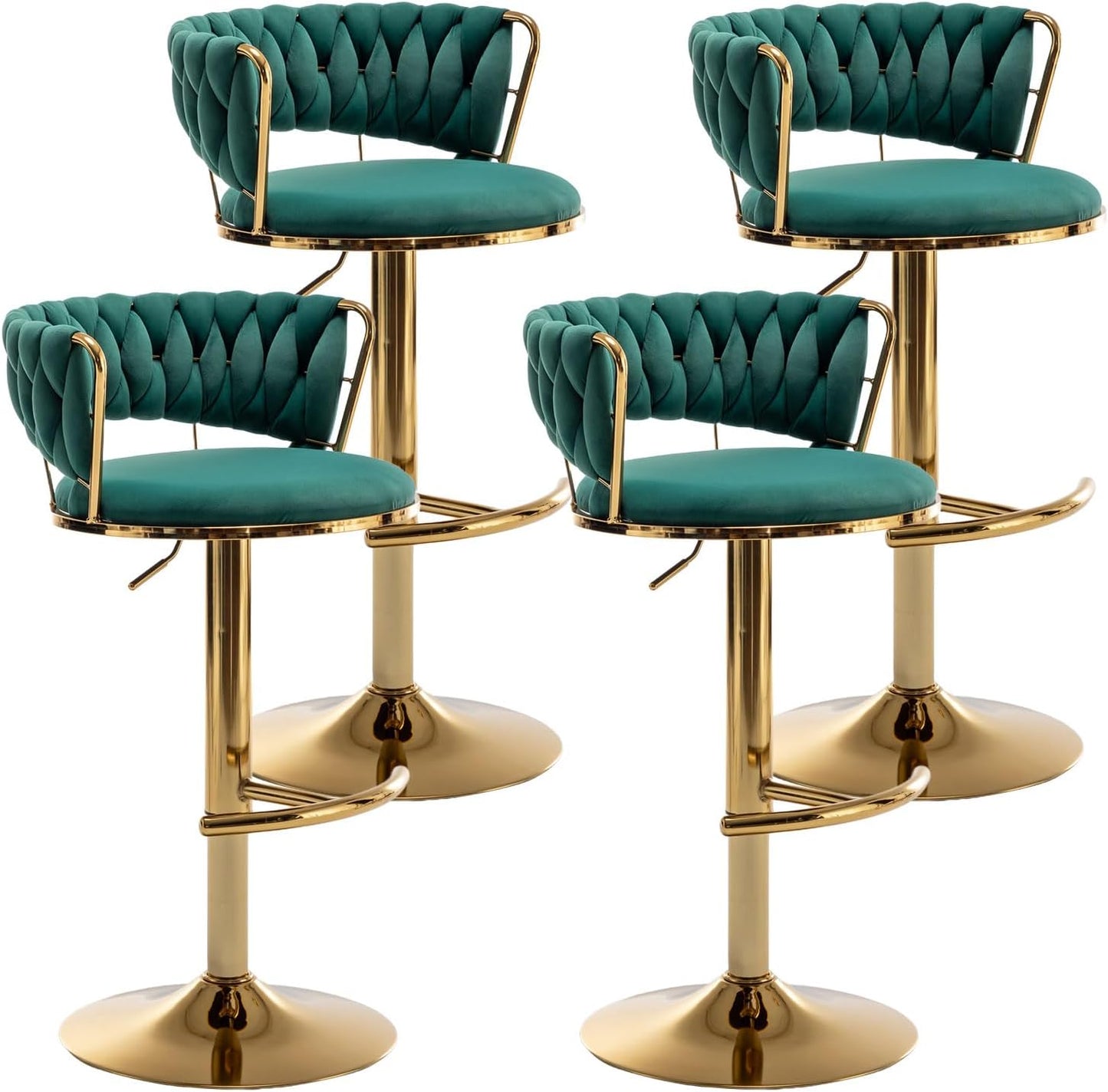 Gold Velvet Bar Stools Set of 4 for Kitchen Island and Pub