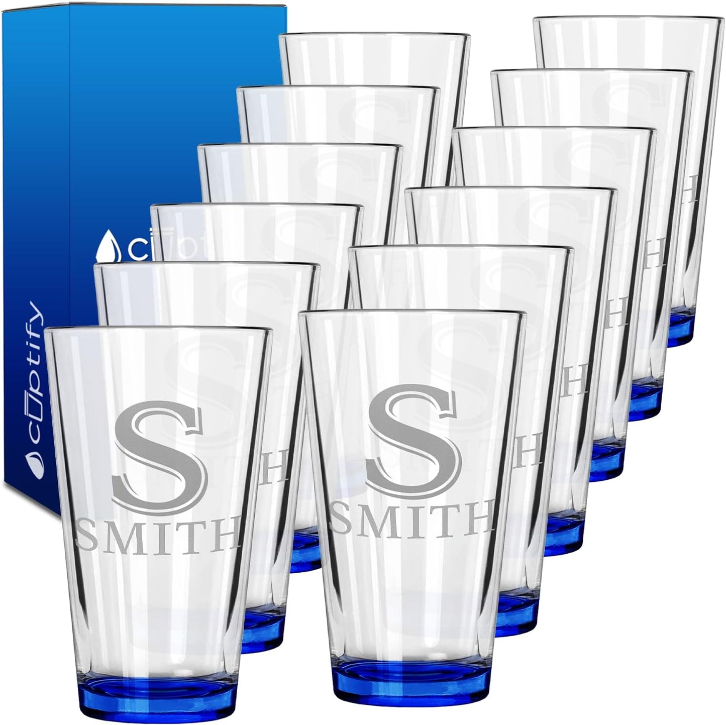 Personalized Beer Glasses Set of 12 Engraved 16oz Pint Glasses