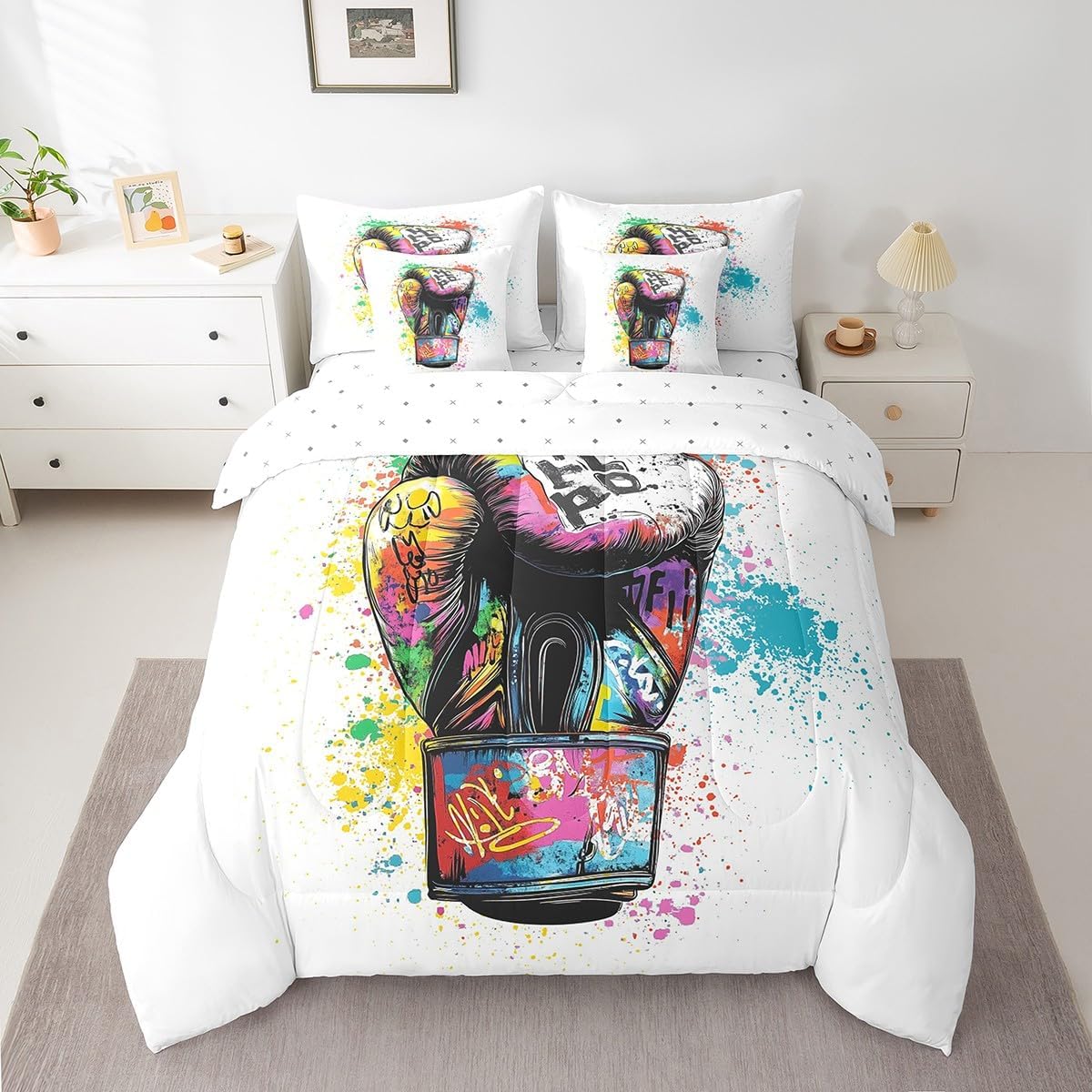 Sporty Boxing Theme Twin Bed Set