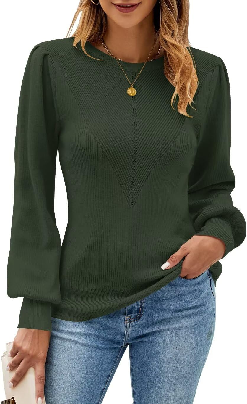 FEKOAFE Womens Sweaters Casual Long Sleeve Ribbed Knit Tops