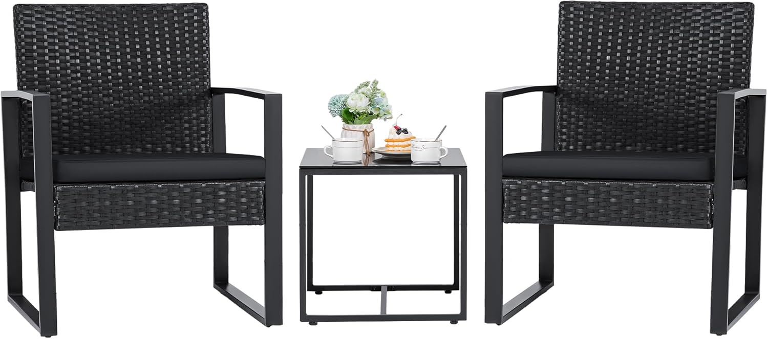 Flamaker 3 Pieces Outdoor Patio Wicker Furniture Set for Yard