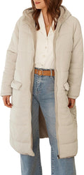 Women Winter Puffer Jacket - Reversible Fur Fleece Lined Hooded Parka